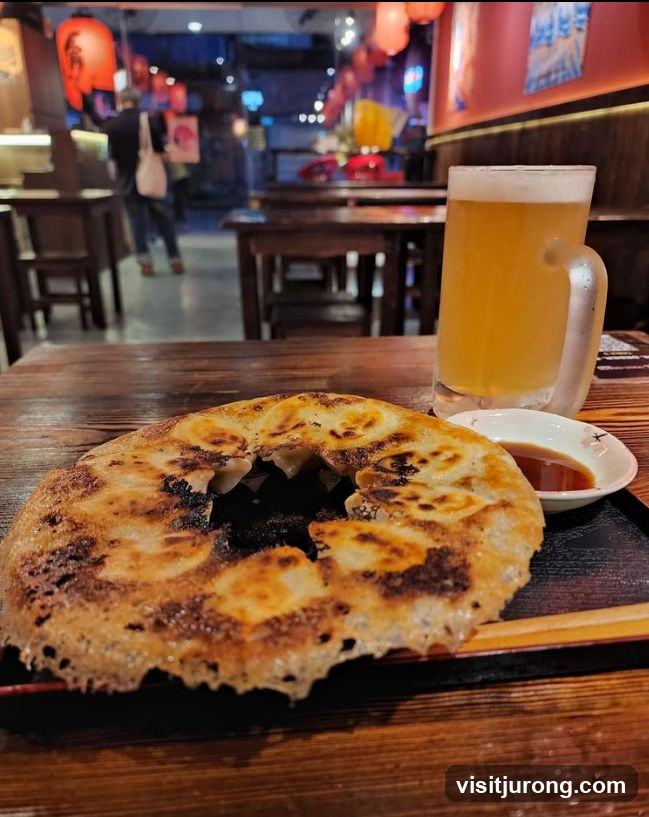 Pan-fried dumplings and beer