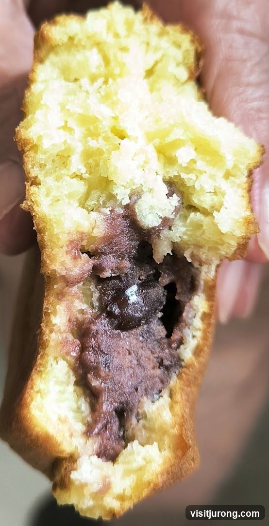 Close-up of a pastry with red bean filling