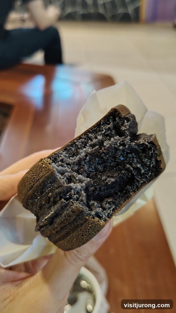 Close-up of a black sesame pastry