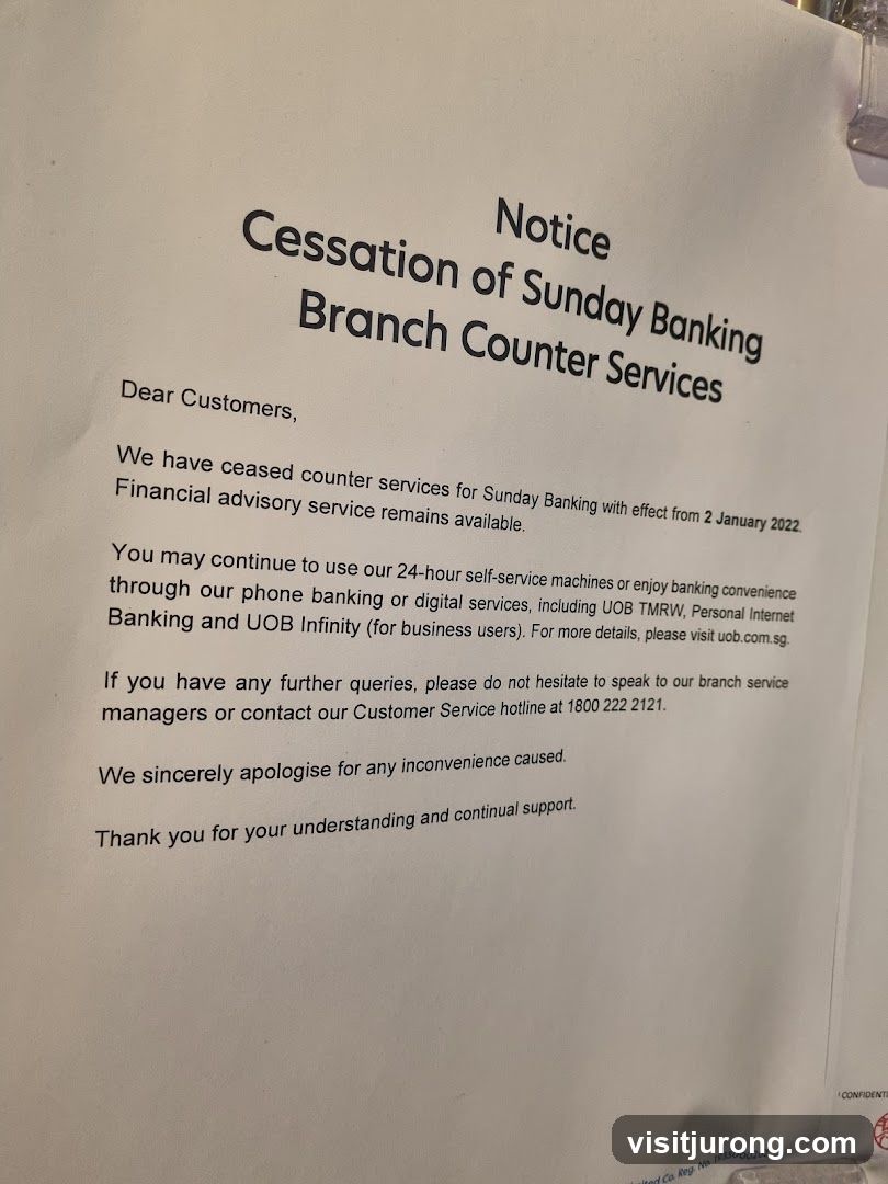Notice of Cessation of Sunday Banking Branch Counter Services