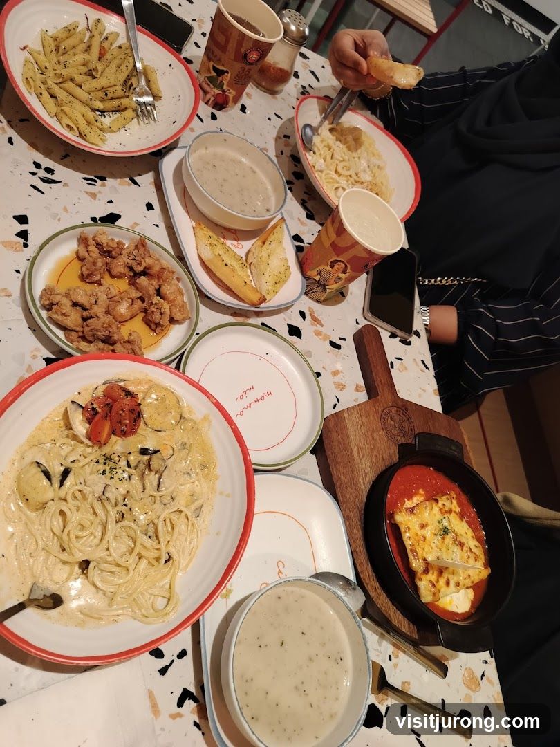 Table with various Italian dishes