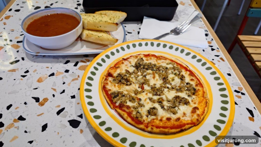Mini Pizza with Soup and Garlic Bread