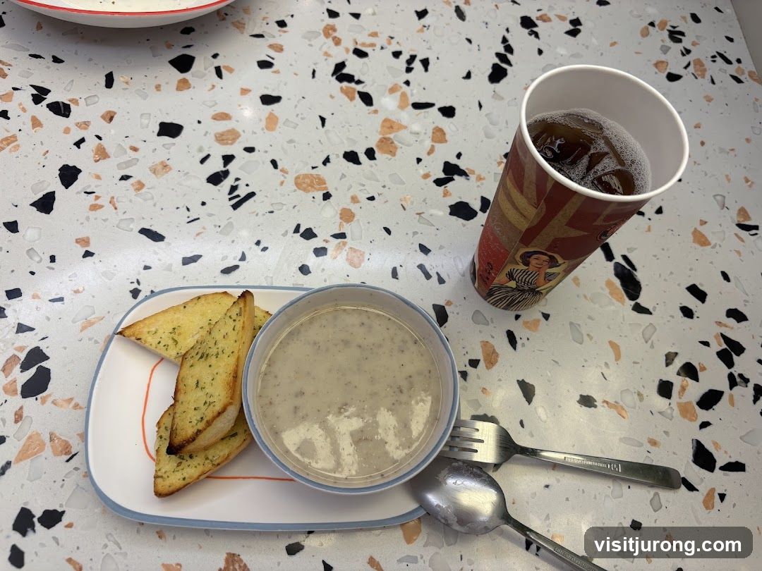 Soup and Garlic Bread with Drink