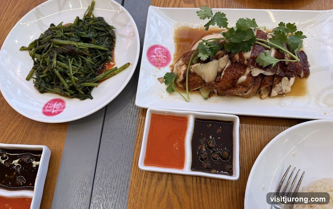 Hainanese Chicken Rice and Stir-fried Water Spinach