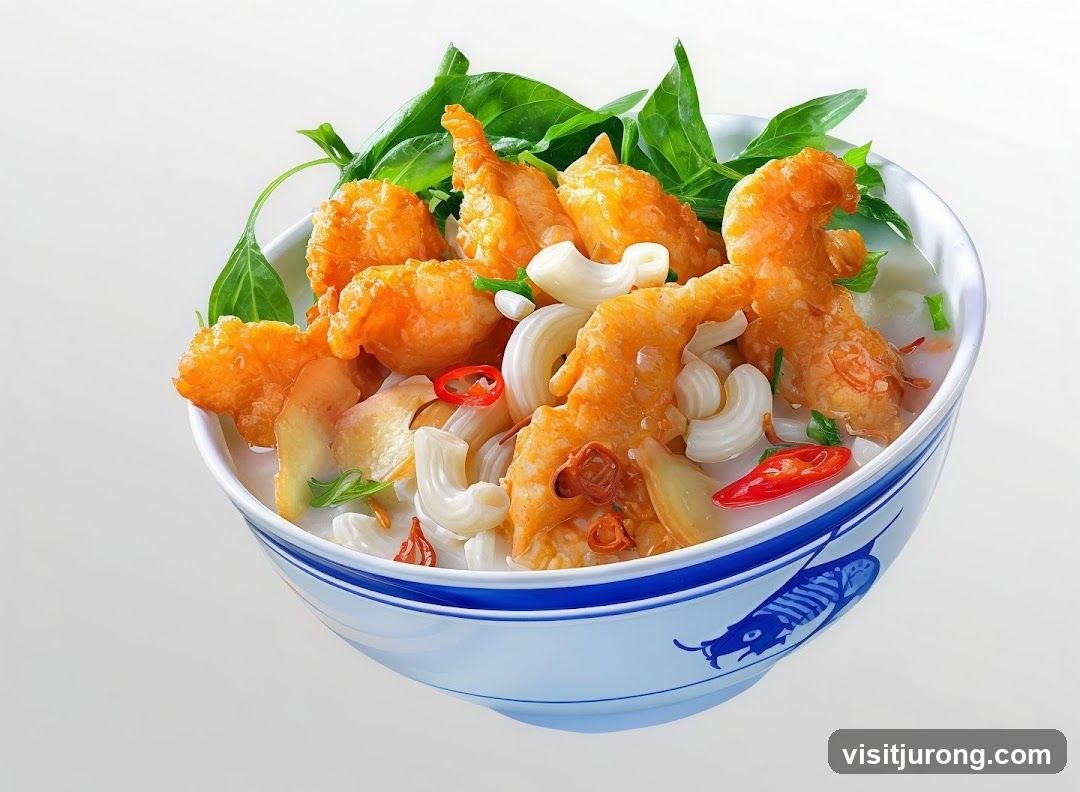 Bowl of Soup with Fried Fish and Macaroni