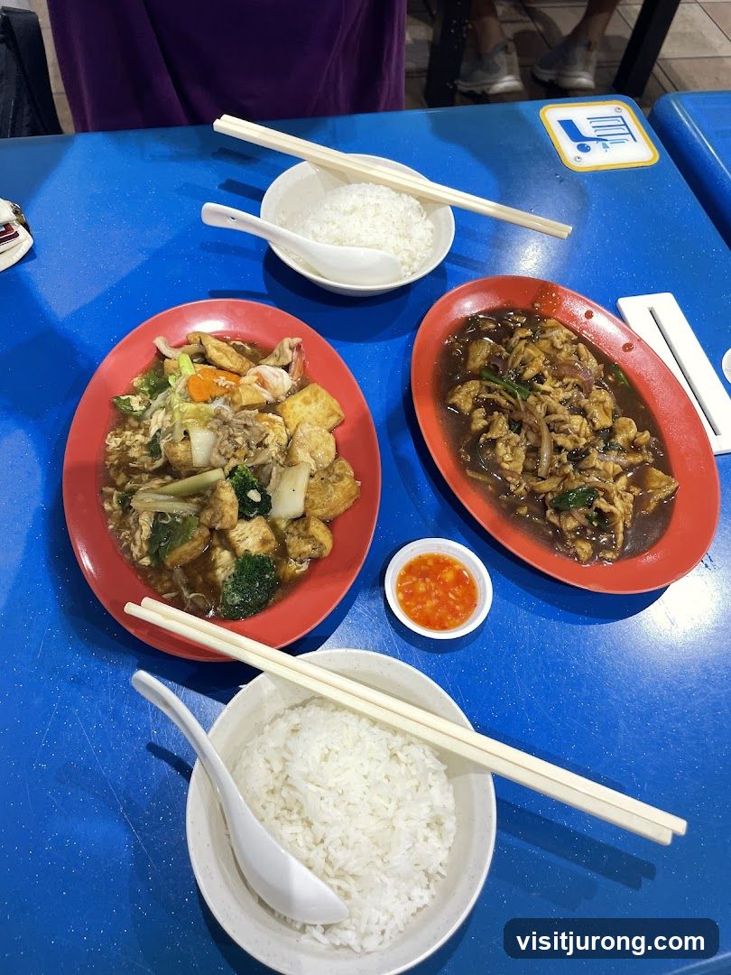 Two Plates of Food with Rice