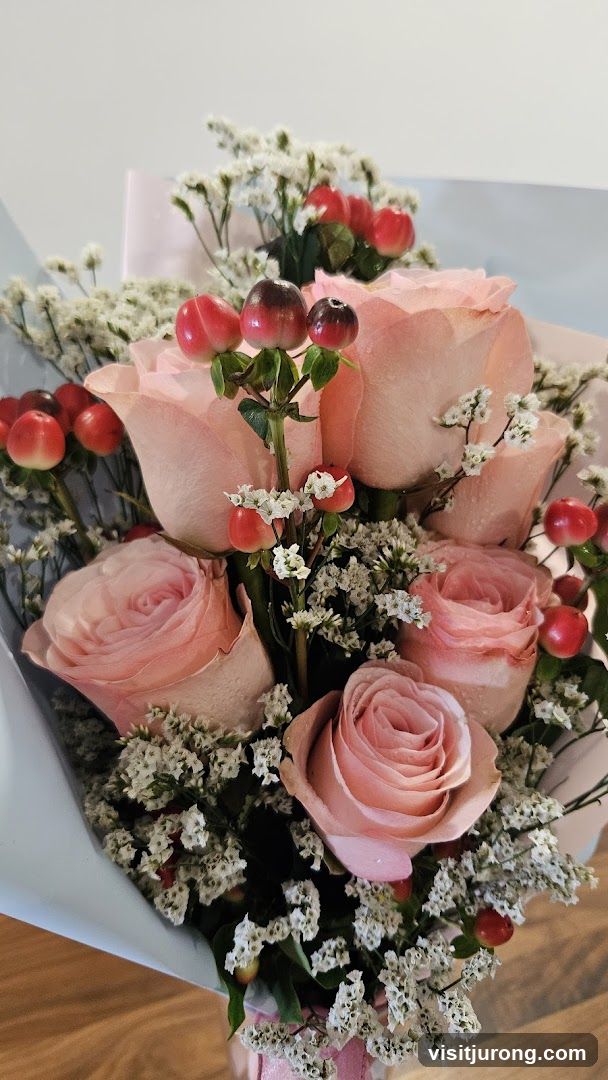 Pink Roses and Berries Bouquet