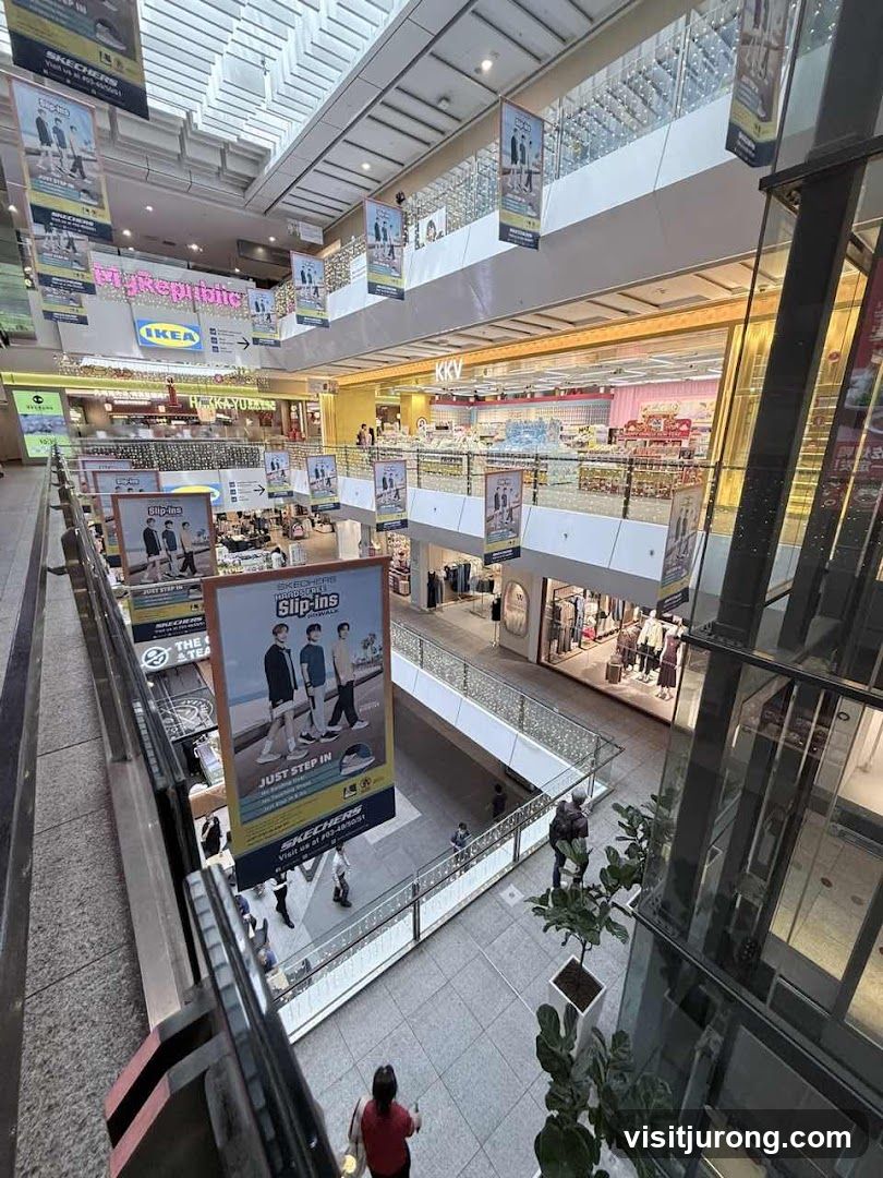 Mall Interior with Storefronts and Banners