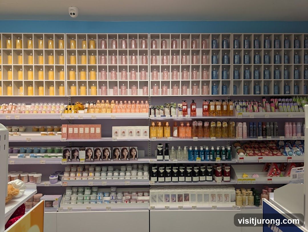 Cosmetics and Skincare Products on Shelves