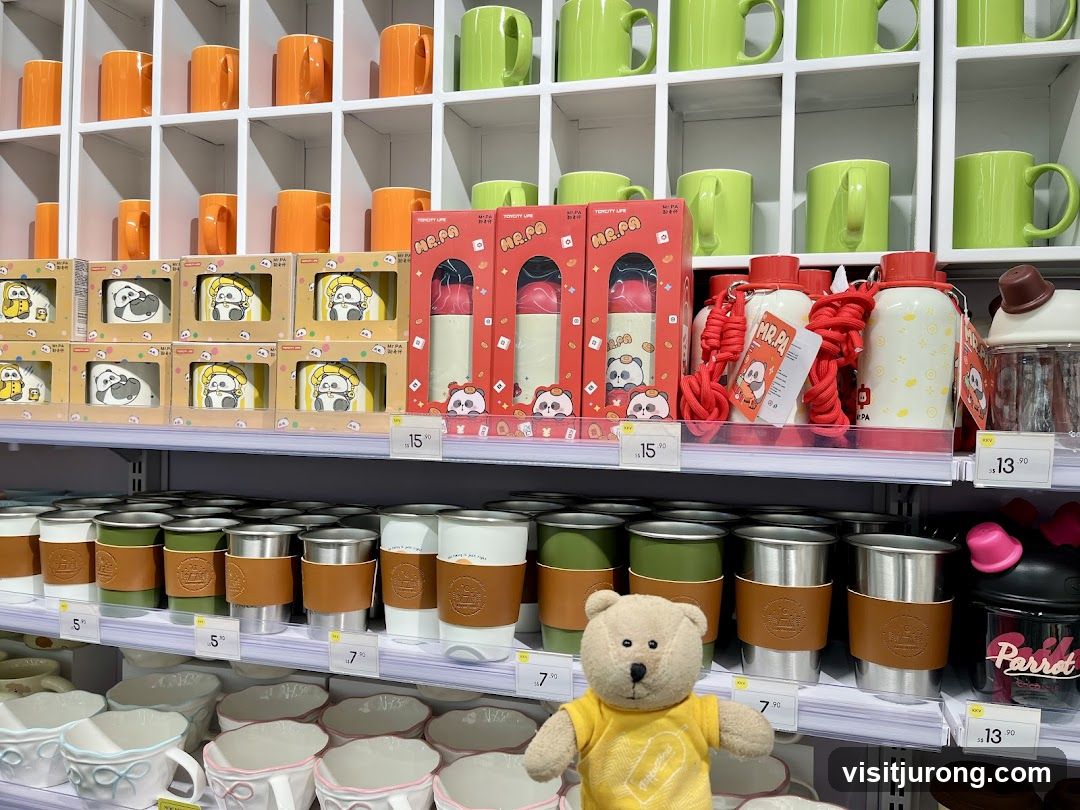 Mugs and drinkware on display