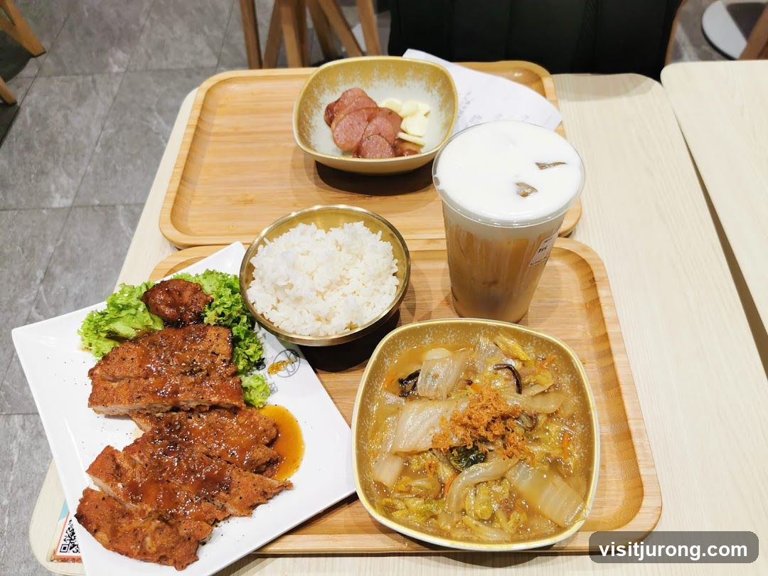 Meal with Pork Chops and Drink