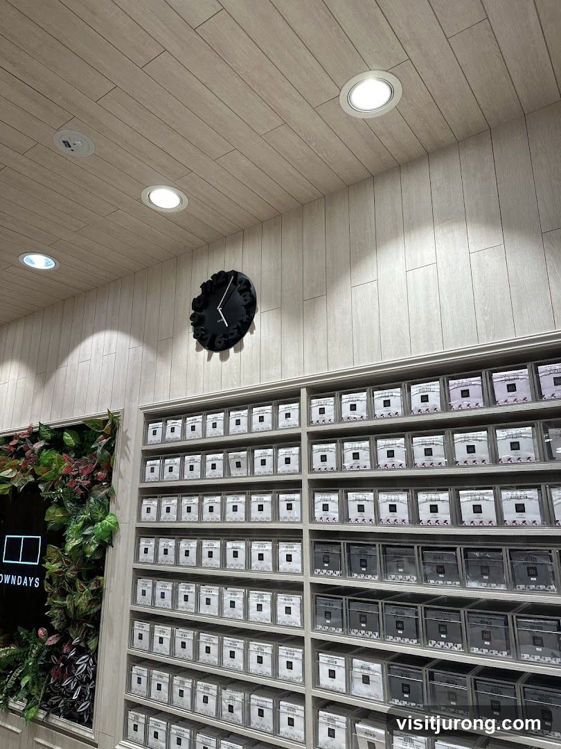 Store Interior with Shelving and Clock