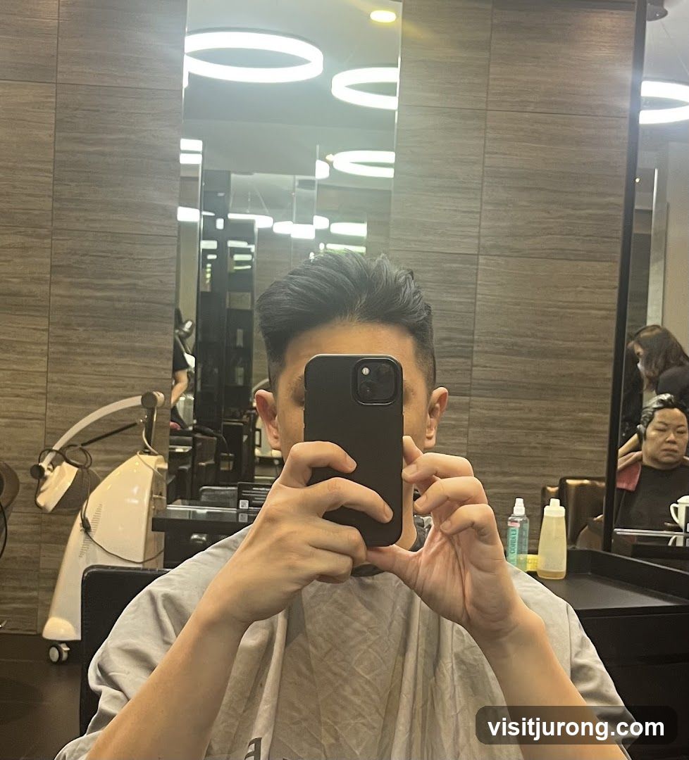 Man taking a selfie in a salon