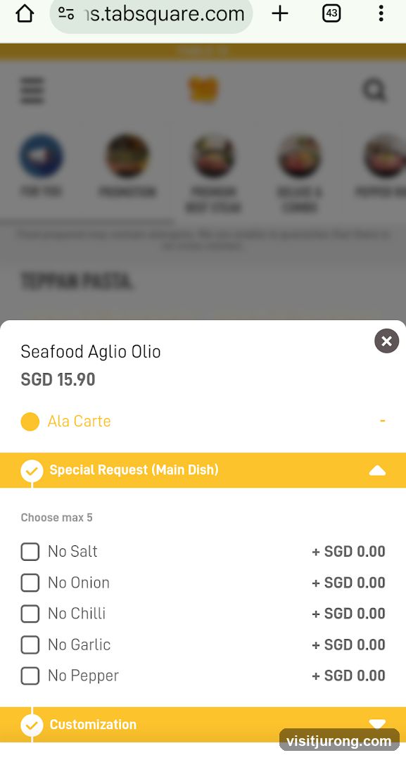 Seafood Aglio Olio Customization