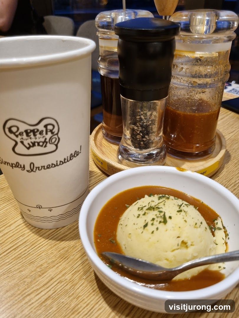 Mashed Potatoes with Gravy and Drink