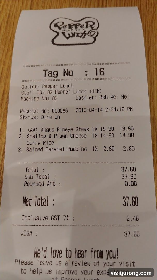 Receipt from Pepper Lunch