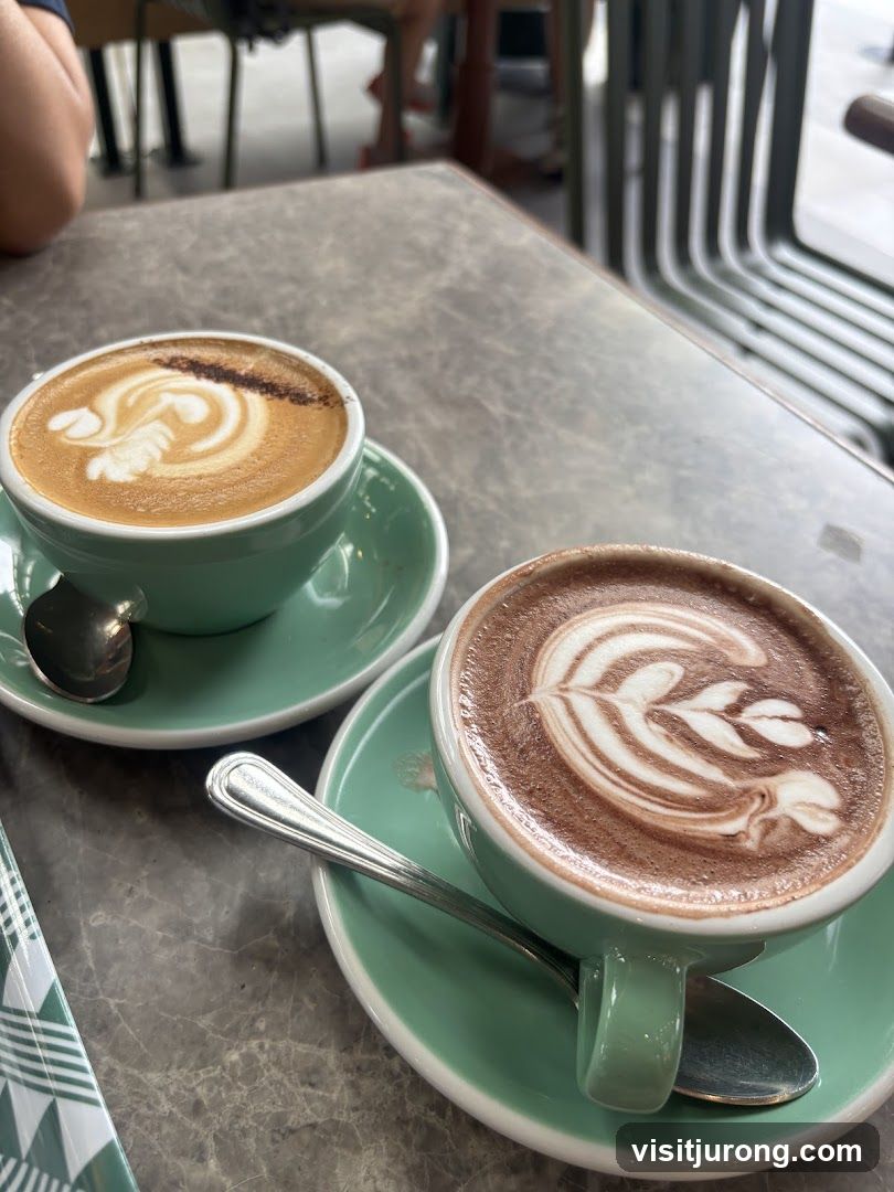 Two coffees with latte art
