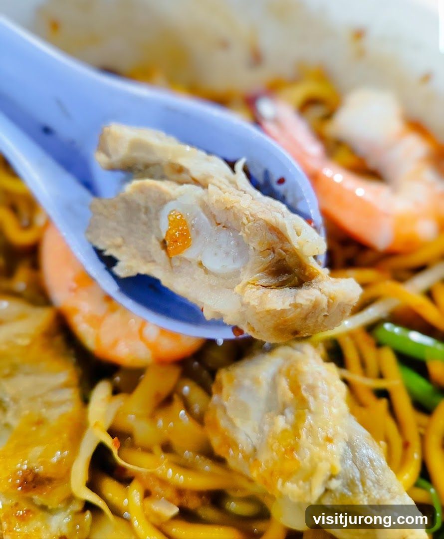 Close-up of Noodles with Meat and Shrimp