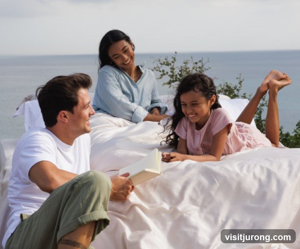 Family enjoying a book outdoors