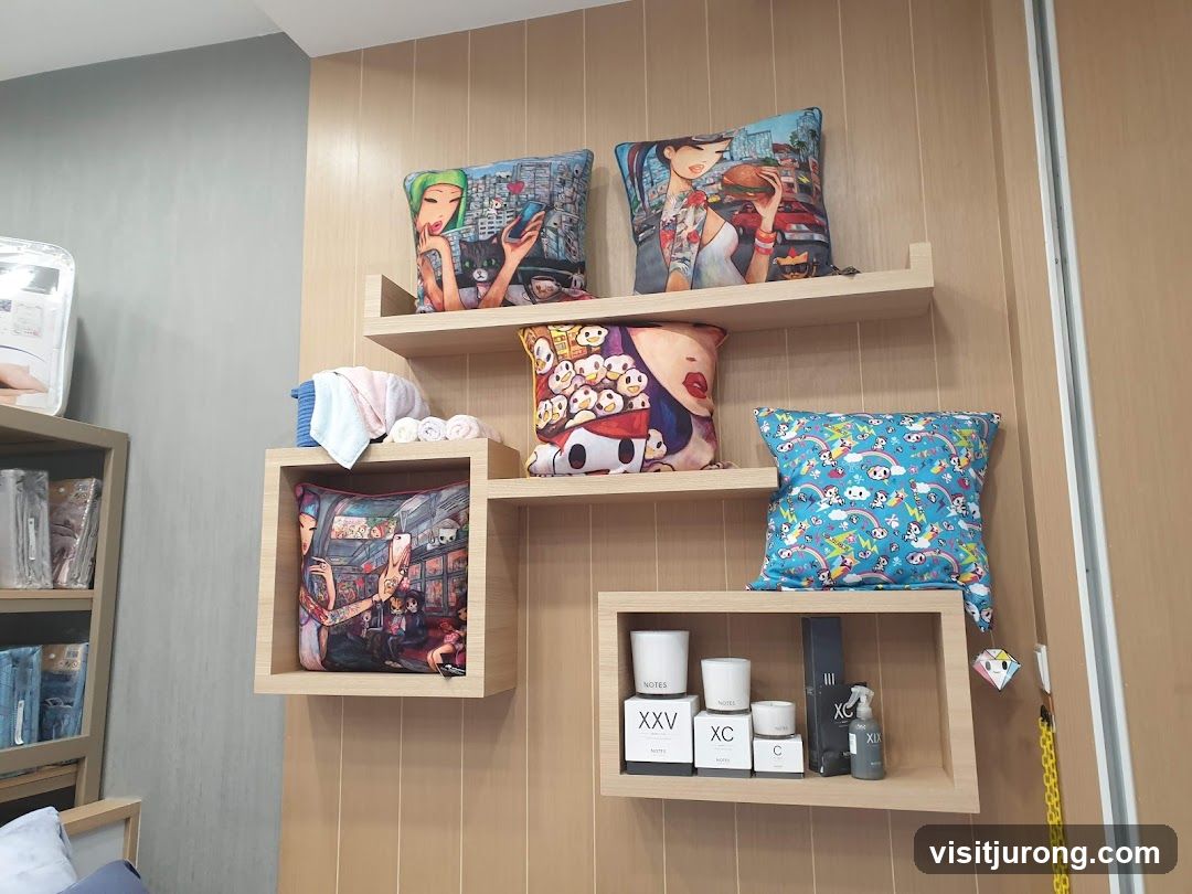Decorative pillows and home goods on display