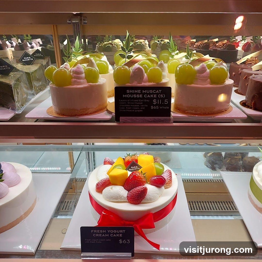 Cakes in a display case