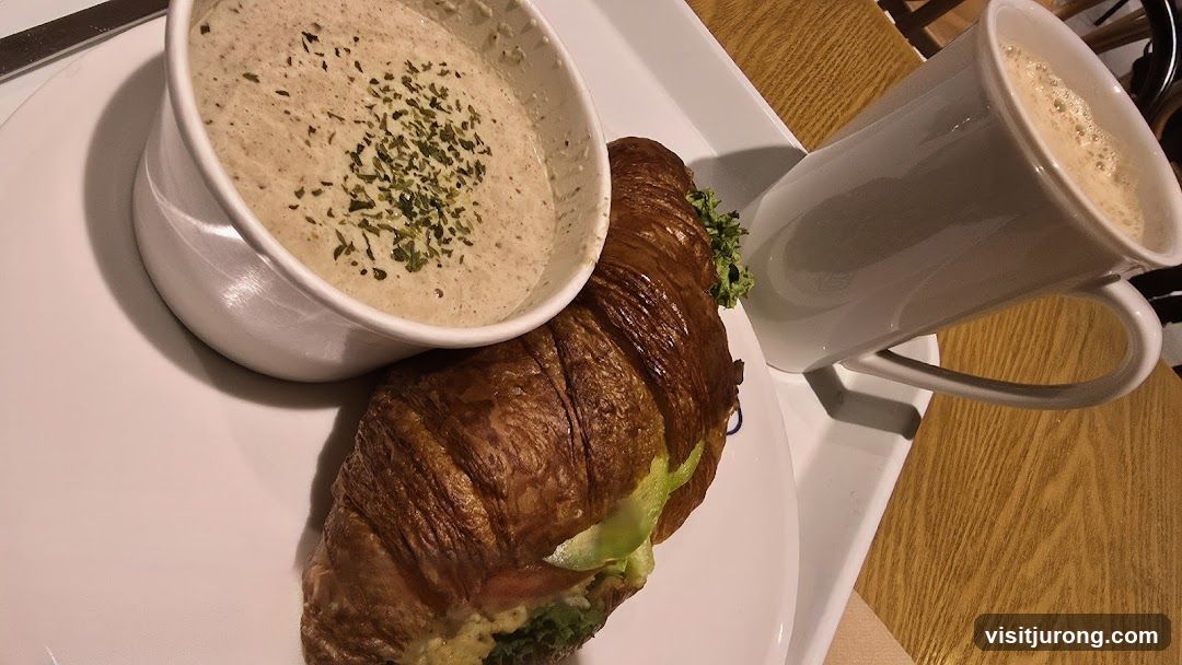 Croissant Sandwich with Soup and Coffee