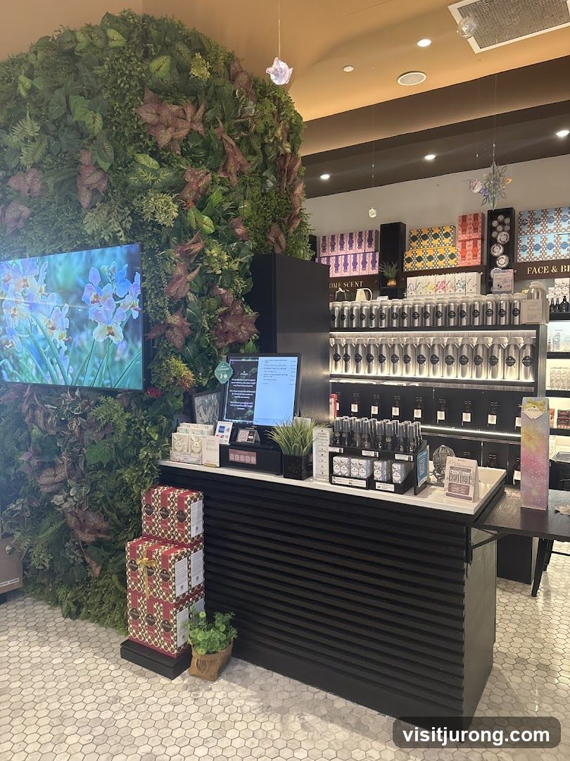 Store Interior with Green Wall and Product Displays