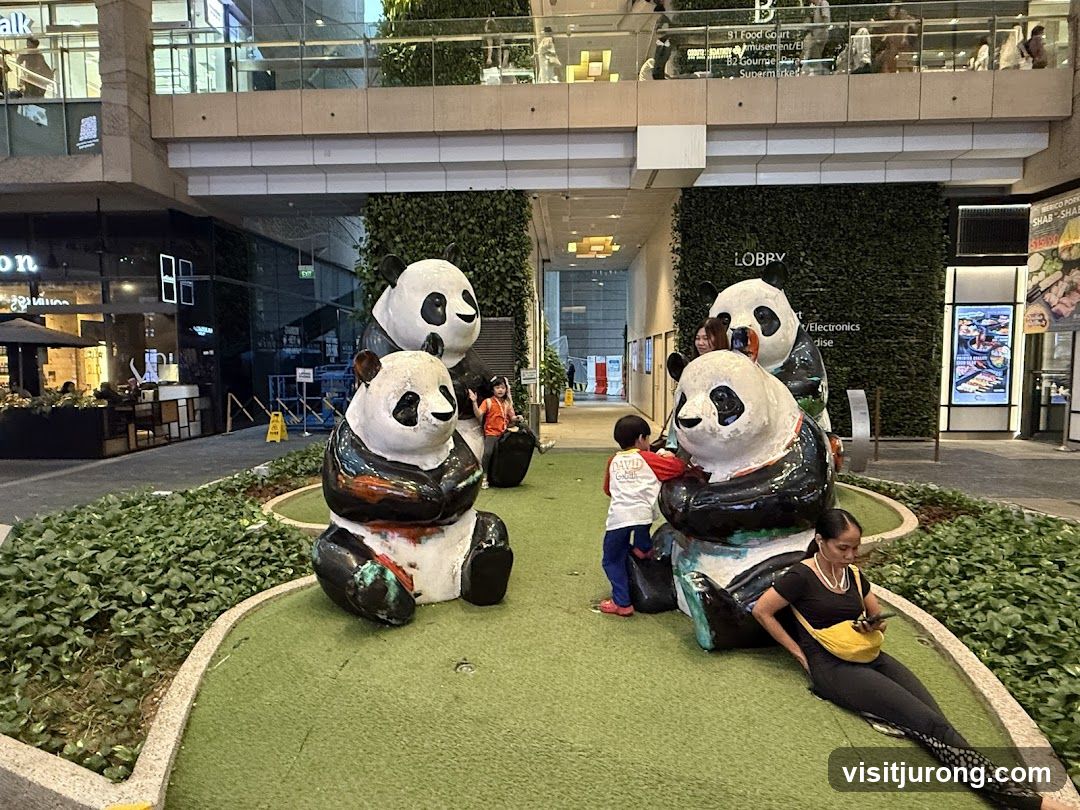 Panda Sculptures in Outdoor Plaza