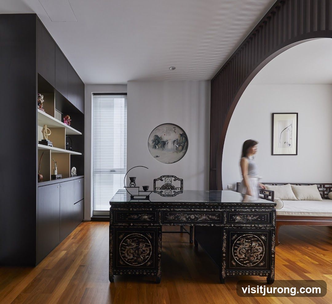Elegant Study with Traditional Chinese Desk