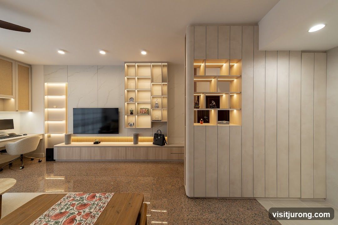 Modern Living Room with Integrated Shelving