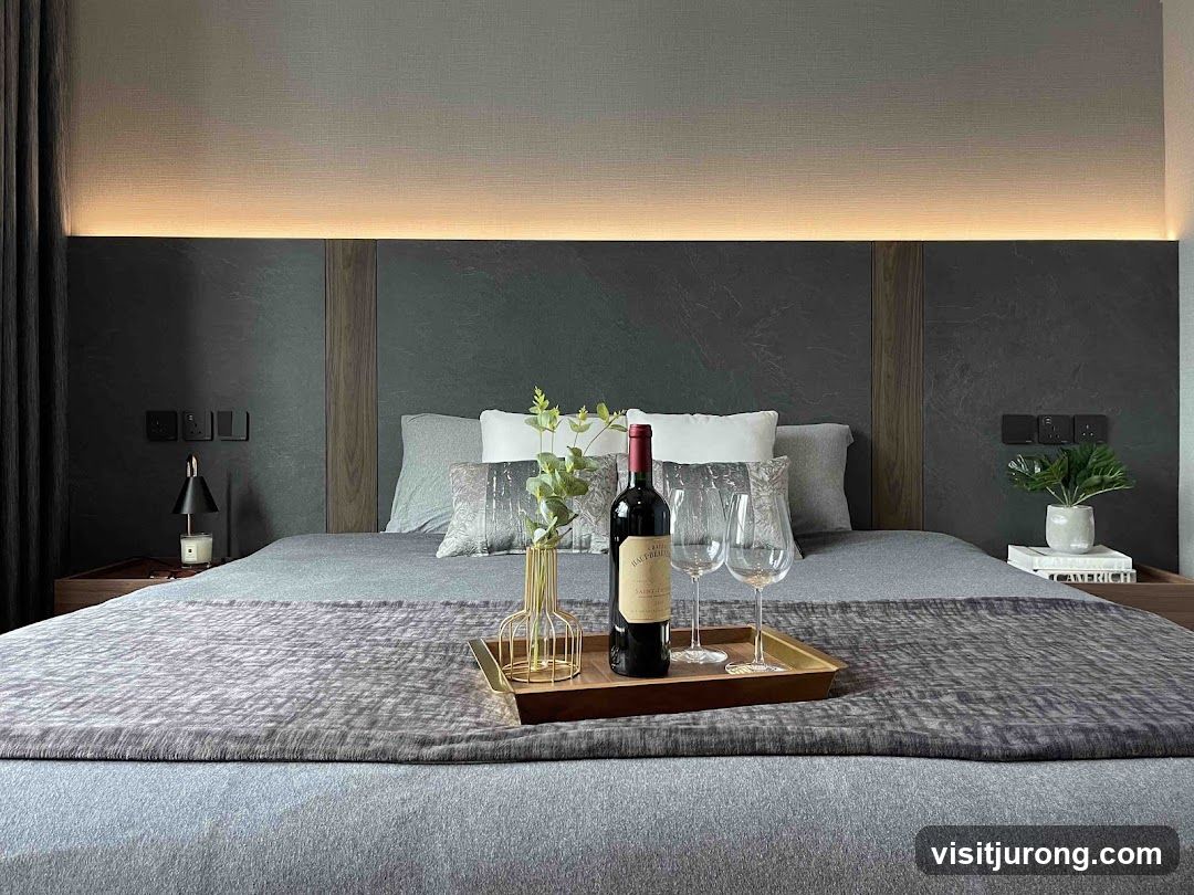 Modern Bedroom with Wine Tray