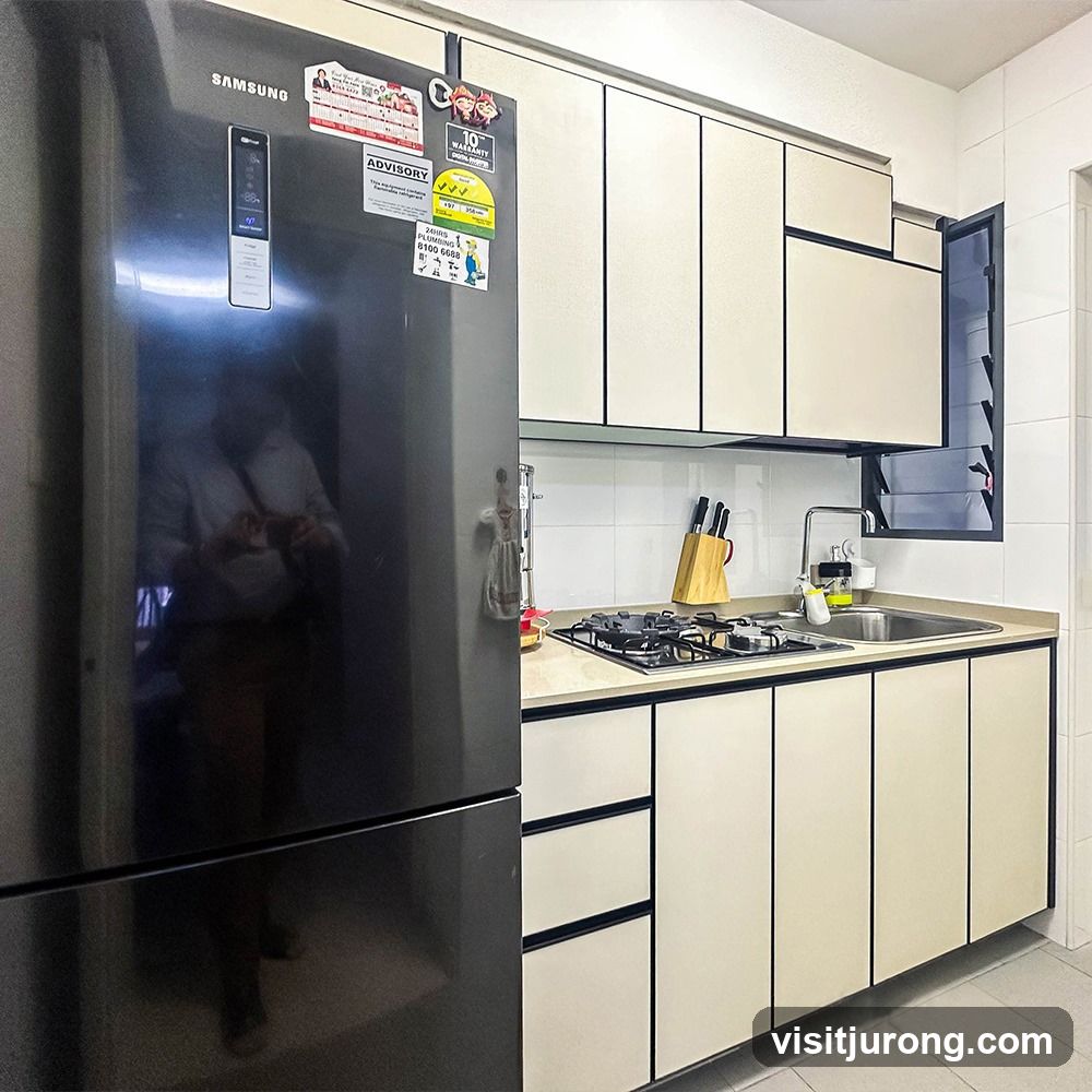 Modern Kitchen with Refrigerator and Cabinets