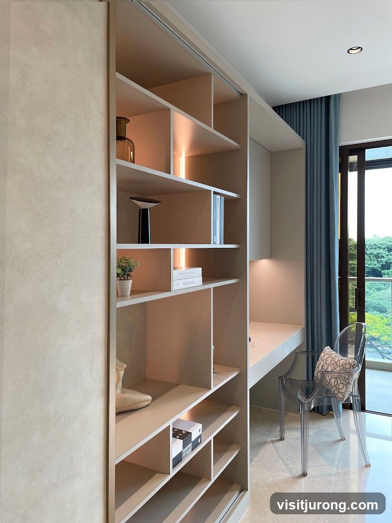 Modern Built-in Shelving and Desk Area