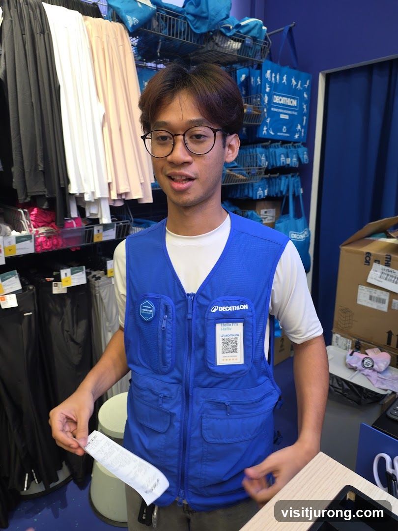 Store employee holding a receipt