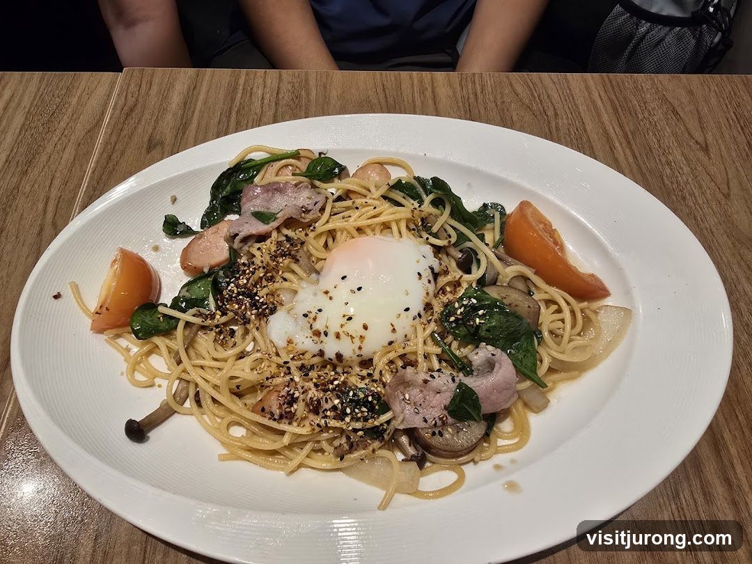 Spaghetti with Poached Egg and Bacon