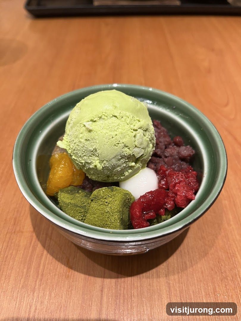 Matcha dessert with toppings