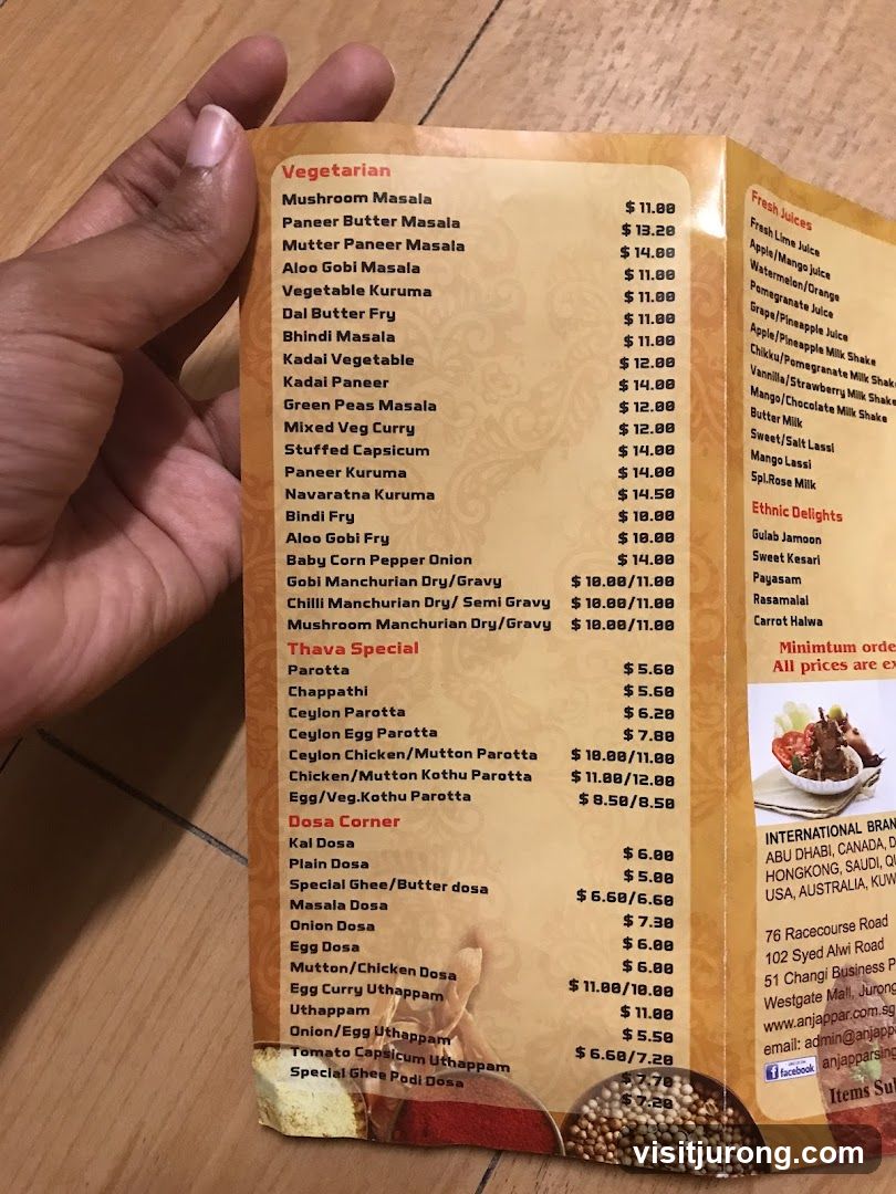 Anjappar Vegetarian Menu
