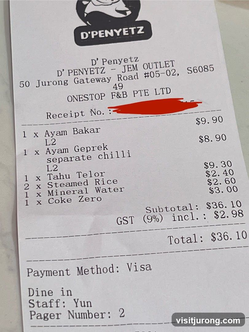 D' Penyetz Receipt
