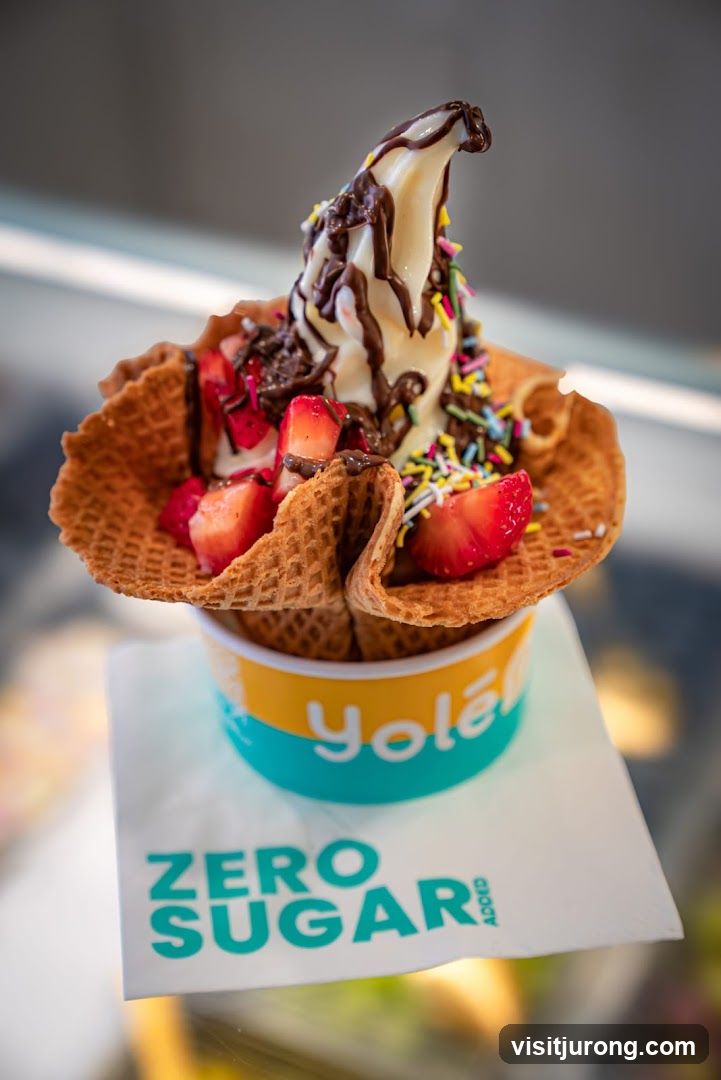 Yolé Frozen Yogurt with Strawberries and Chocolate Drizzle