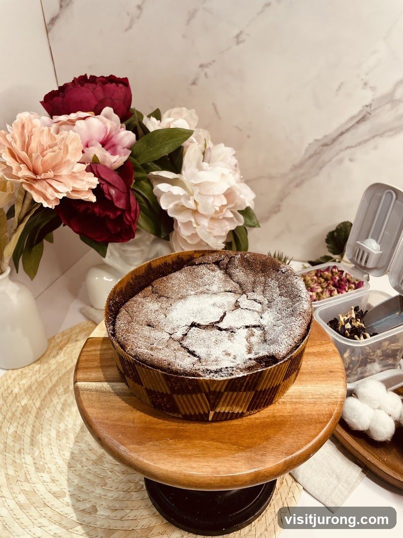 Chocolate cake with powdered sugar