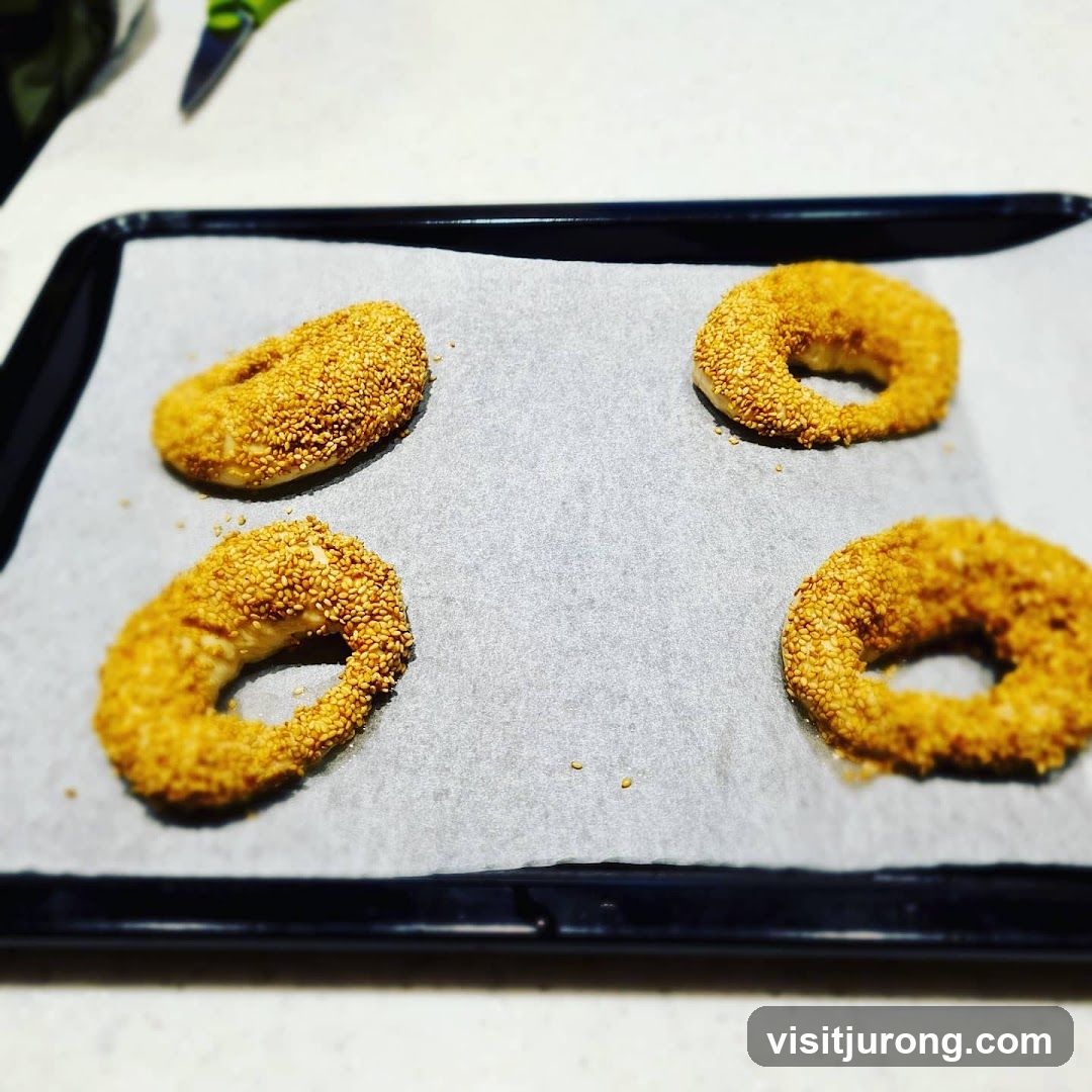 Sesame Bagels on Baking Sheet