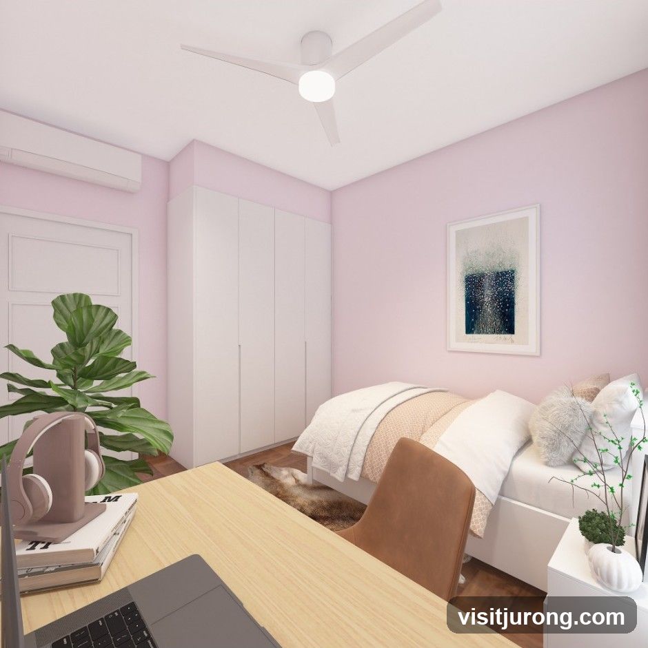 Modern Bedroom with Desk and Bed