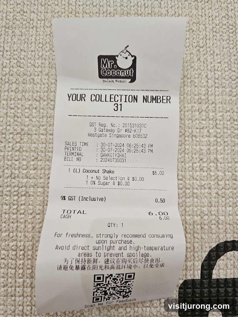 Mr. Coconut Receipt