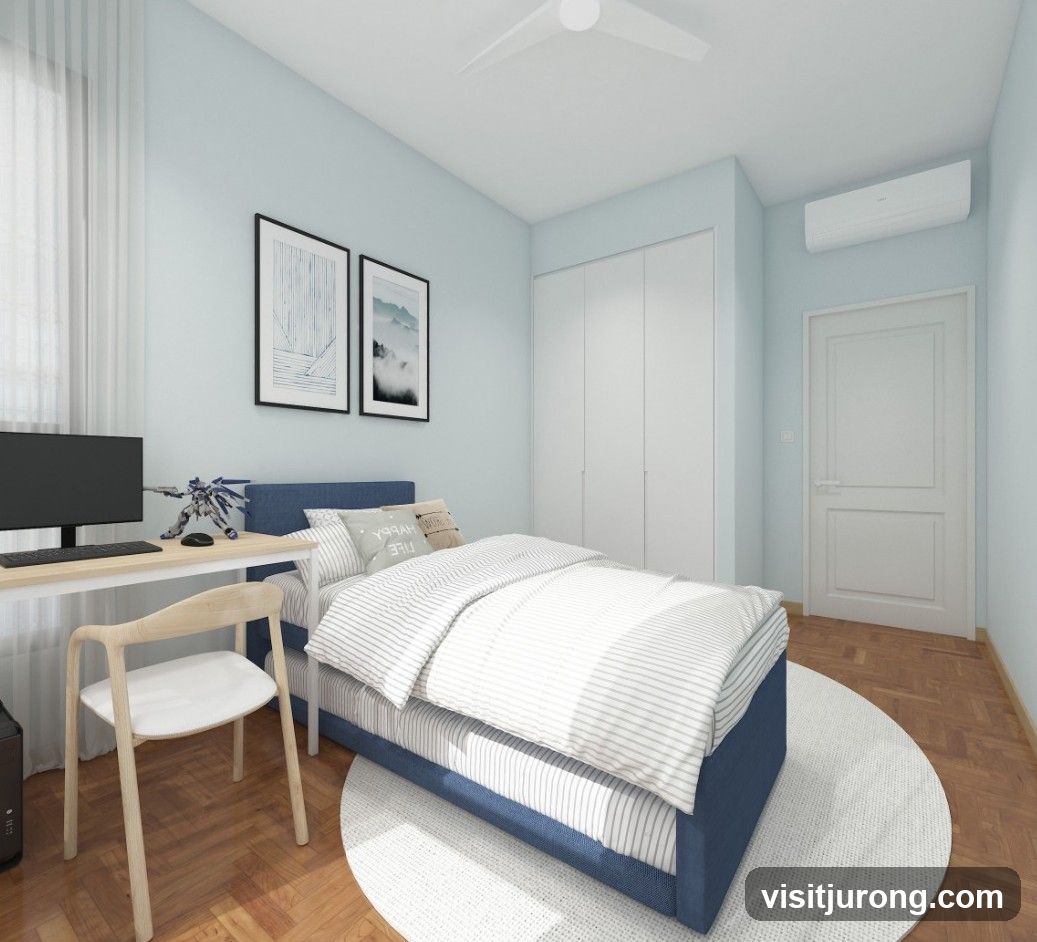 Modern Bedroom with Desk and Bed