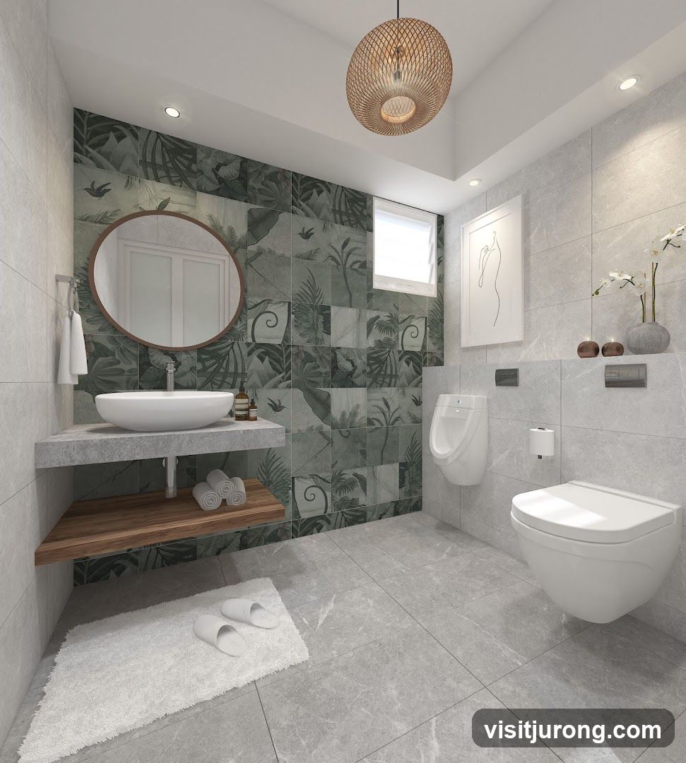 Modern Bathroom with Tropical Accent Wall