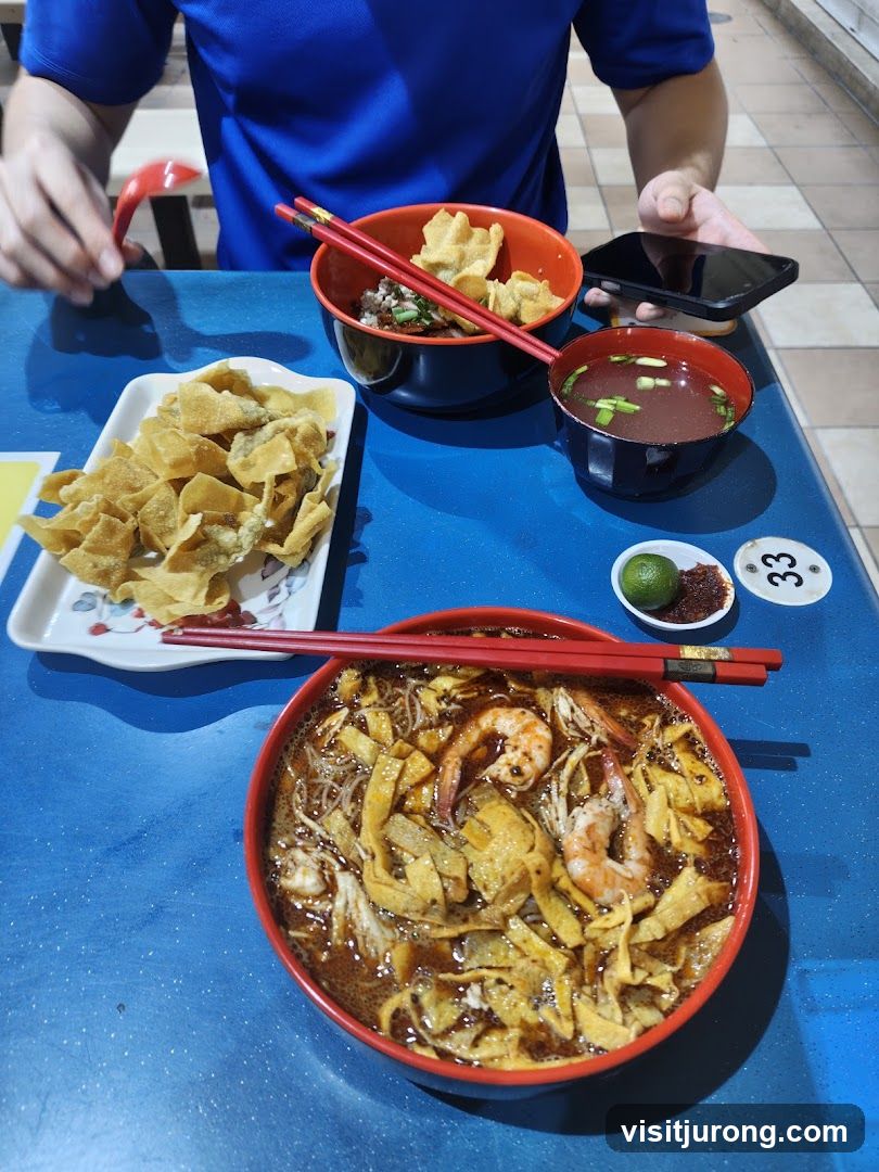 Noodle Soup with Shrimp and Fried Wontons