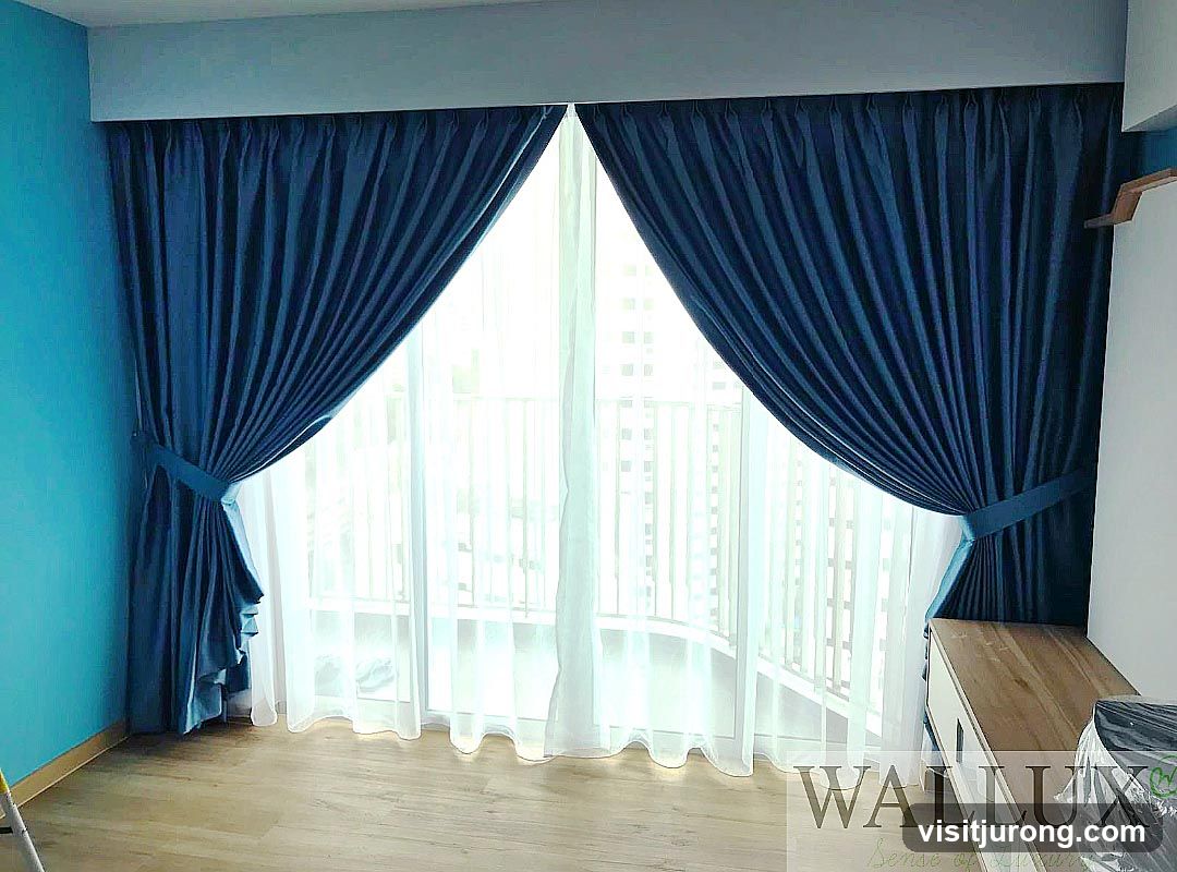 Dark Blue Curtains with White Sheers