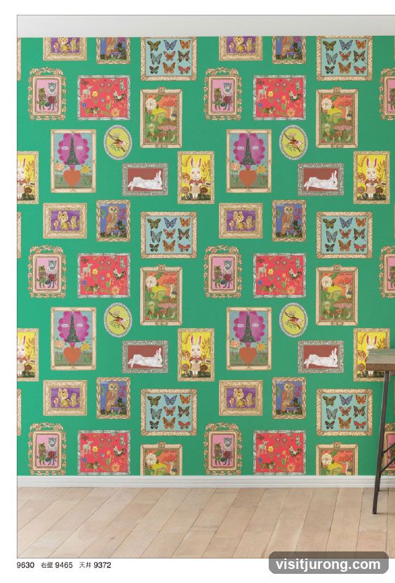 Wallpaper with framed illustrations