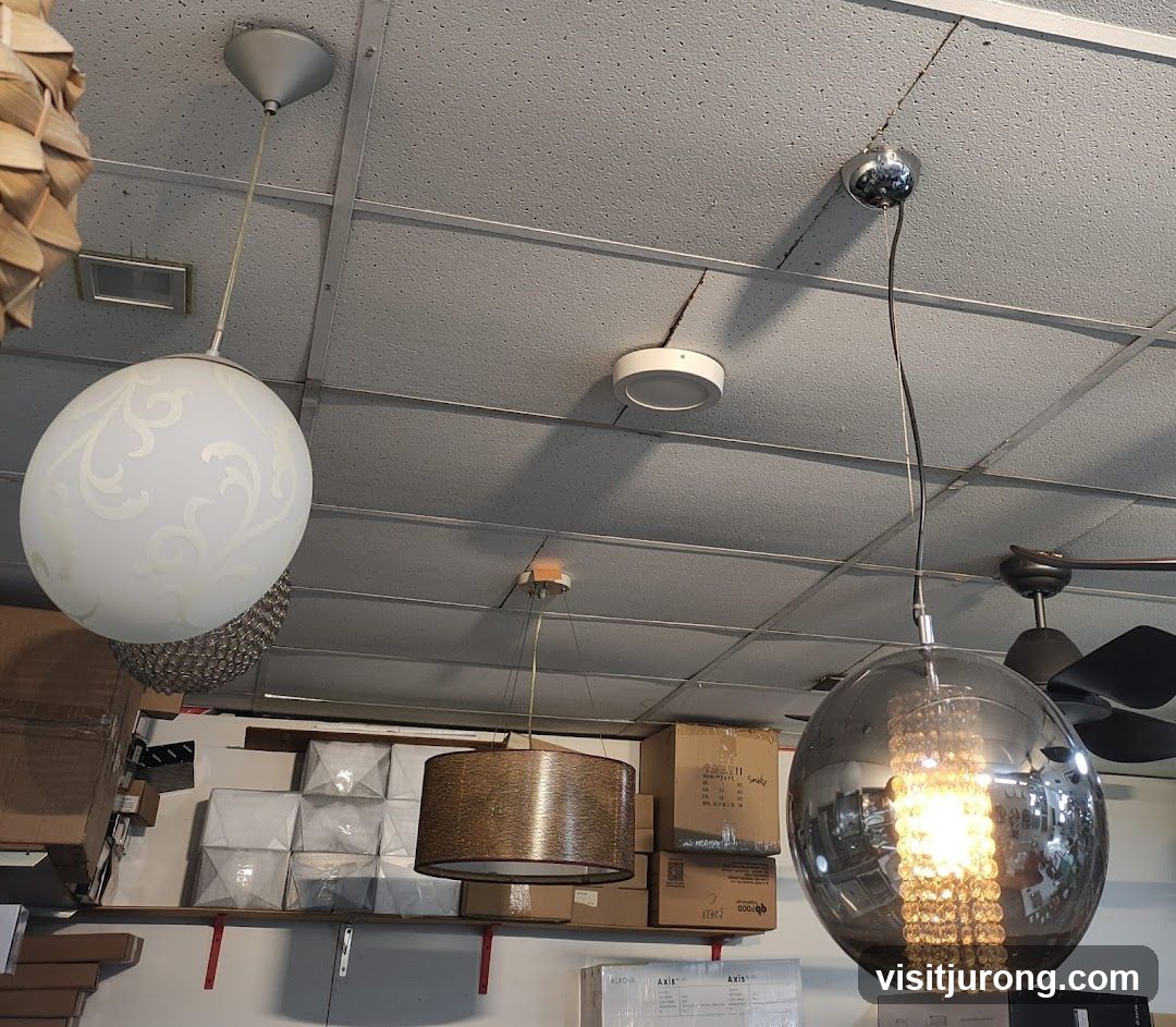 Various pendant lights and ceiling fixtures