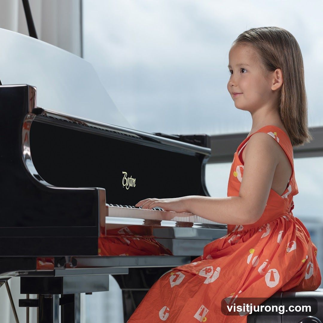 Young girl playing a grand piano